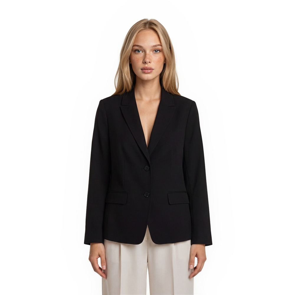 Talbots Blazer Women's Size 14W Black Italian Flannel Wool Two Button Jacket